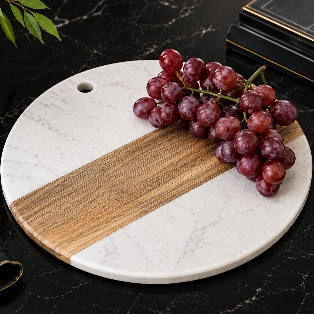 Round Marble & Acacia Charcuterie Board