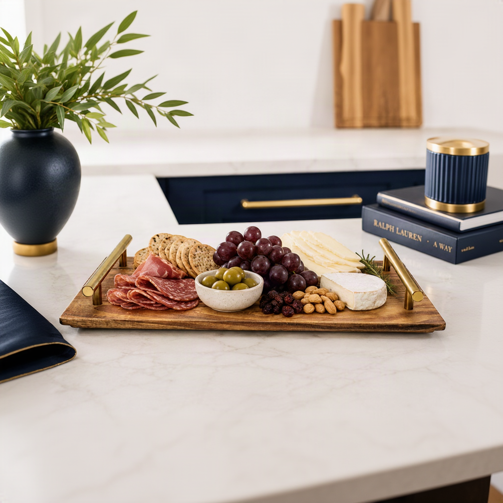 Acacia Serving Board with Metal Handles