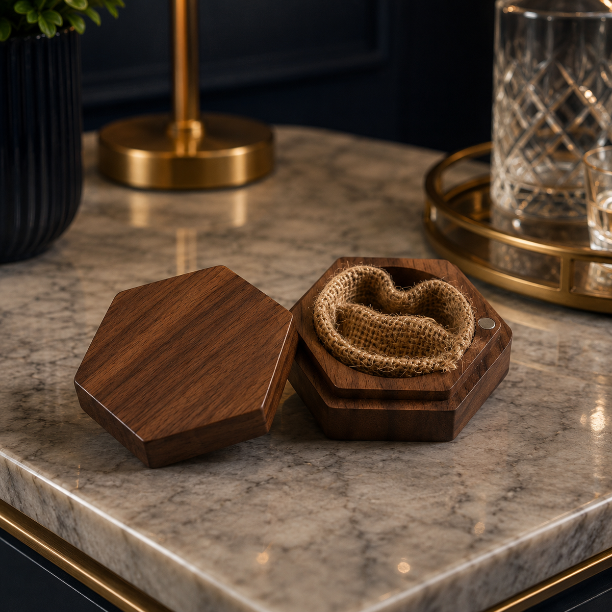 Walnut Ring Box - Hexagon