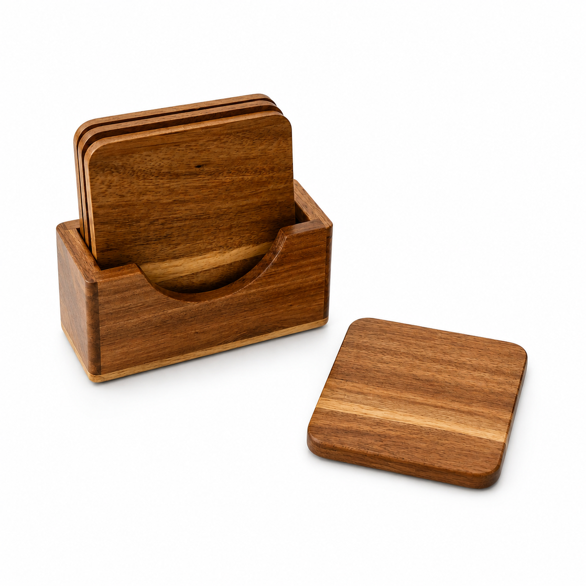 Wood Coaster Set w/Stand