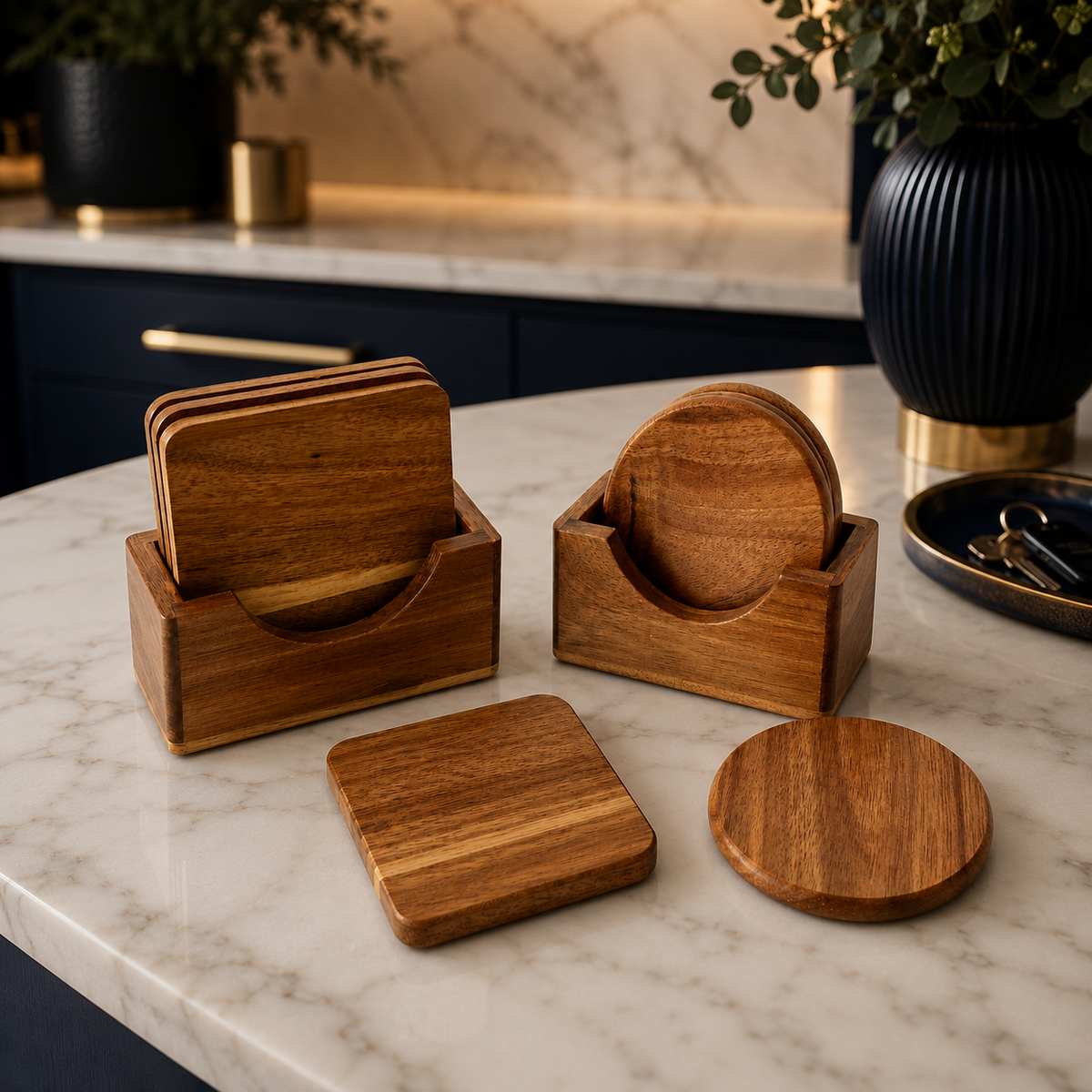 Wood Coaster Set w/Stand