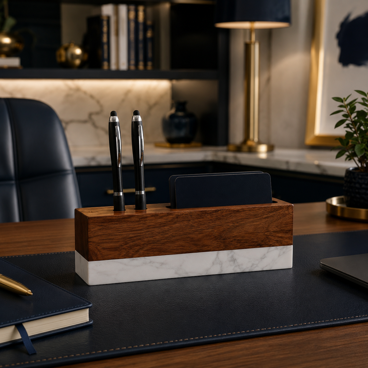 Marble & Acacia Desk Name Plate